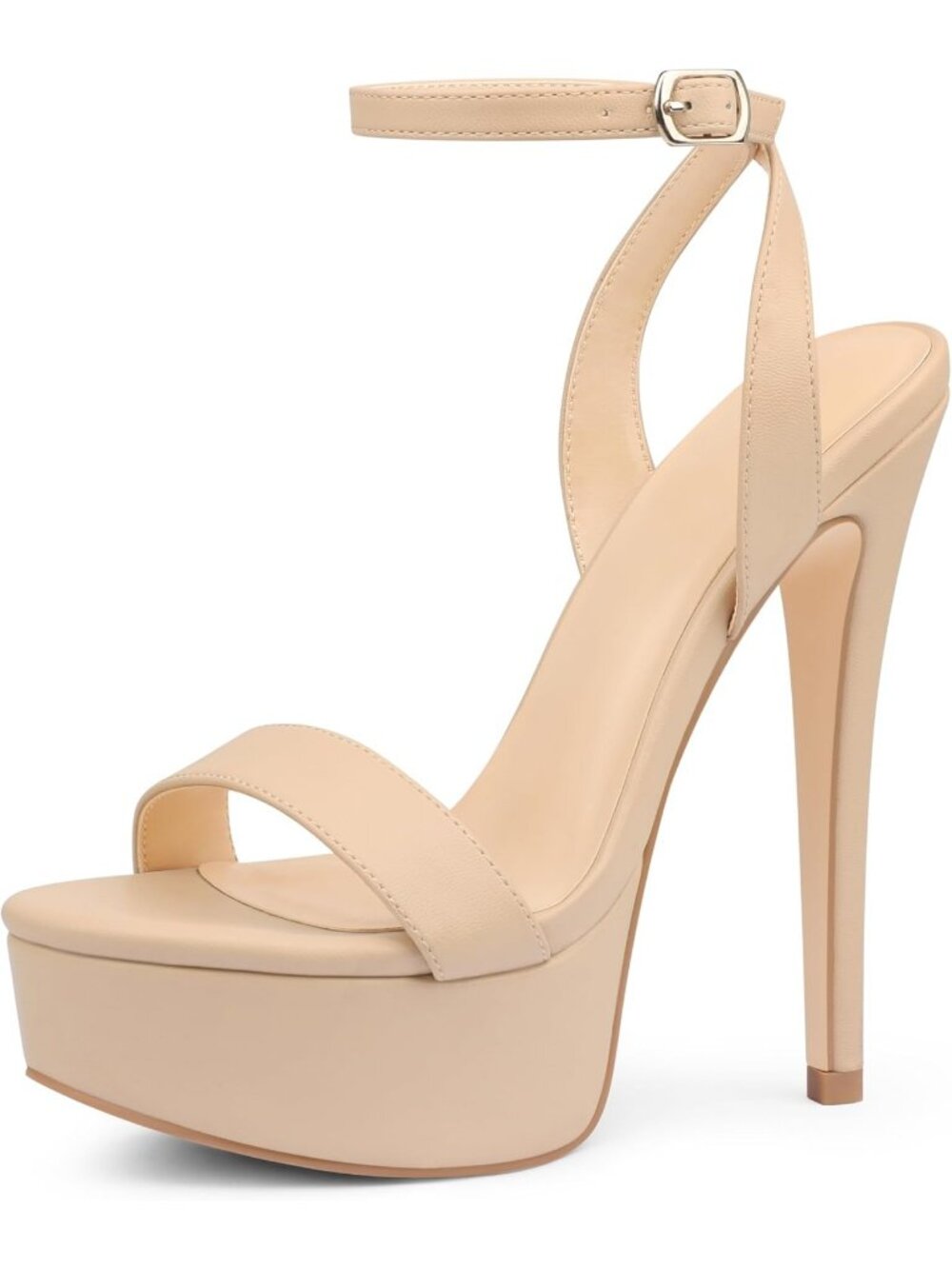 Women's Nude Faux Leather Simple One Strap Open Toe Super High Stiletto Heels
